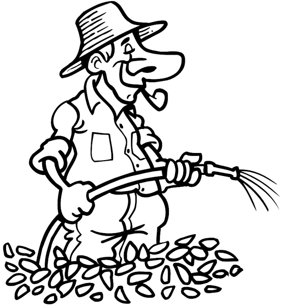 Gardener with water hose vinyl sticker. Customize on line. Gardening 045-0209